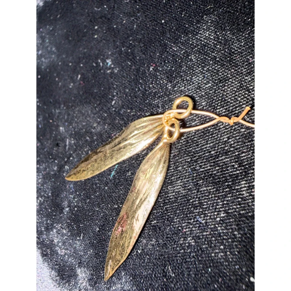 Gold Tone Textured Willow Leaf Drop Dangle Earrings Botanical Nature Jewelry